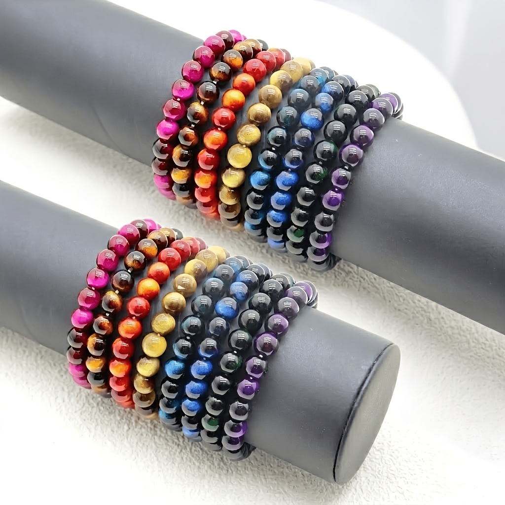 7pcs Tiger's Eye Texture Handmade Beaded Bracelets, Unisex